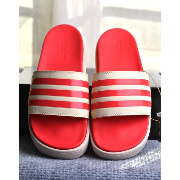 New! Size: 8 Women Adidas Adilette Platform Slides Vanilla Semi Lucid Red JP5676 - Picture 2 of 16